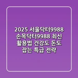 2025 서울닥터9988, 손목닥터9988 최신 활용법: 건강도 돈도 잡는 특급 전략!