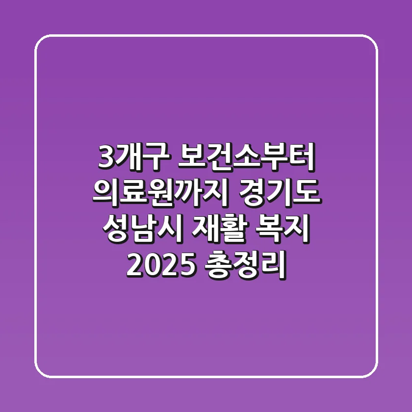 "3개구 보건소부터 의료원까지", 경기도 성남시 재활 복지 2025 총정리