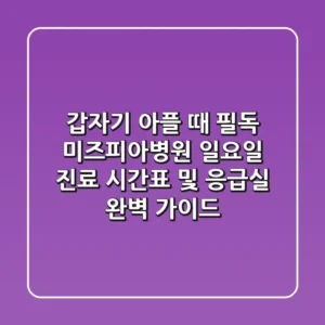 "갑자기 아플 때 필독", 미즈피아병원 일요일 진료 시간표 및 응급실 완벽 가이드