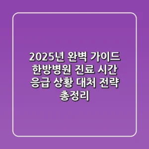 "2025년 완벽 가이드", 한방병원 진료 시간, '응급 상황' 대처 전략 총정리