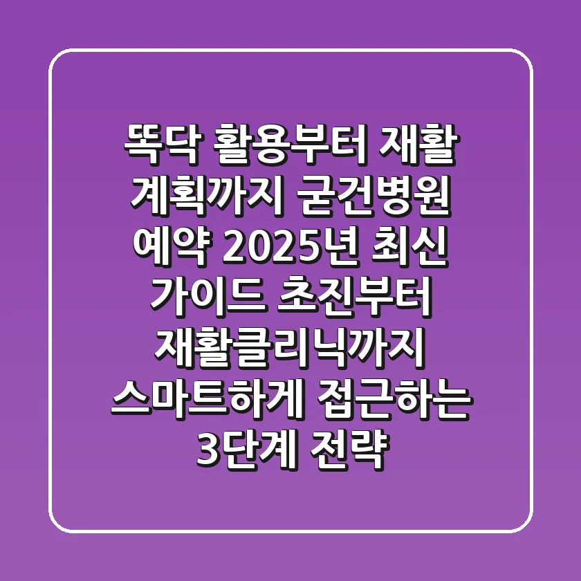 "똑닥 활용부터 재활 계획까지", 굳건병원 예약, 2025년 최신 가이드: 초진부터 재활클리닉까지 스마트하게 접근하는 3단계 전략