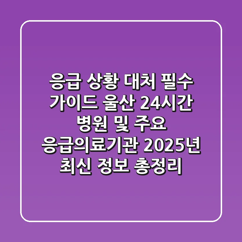 "응급 상황 대처 필수 가이드", 울산 24시간 병원 및 주요 응급의료기관 2025년 최신 정보 총정리